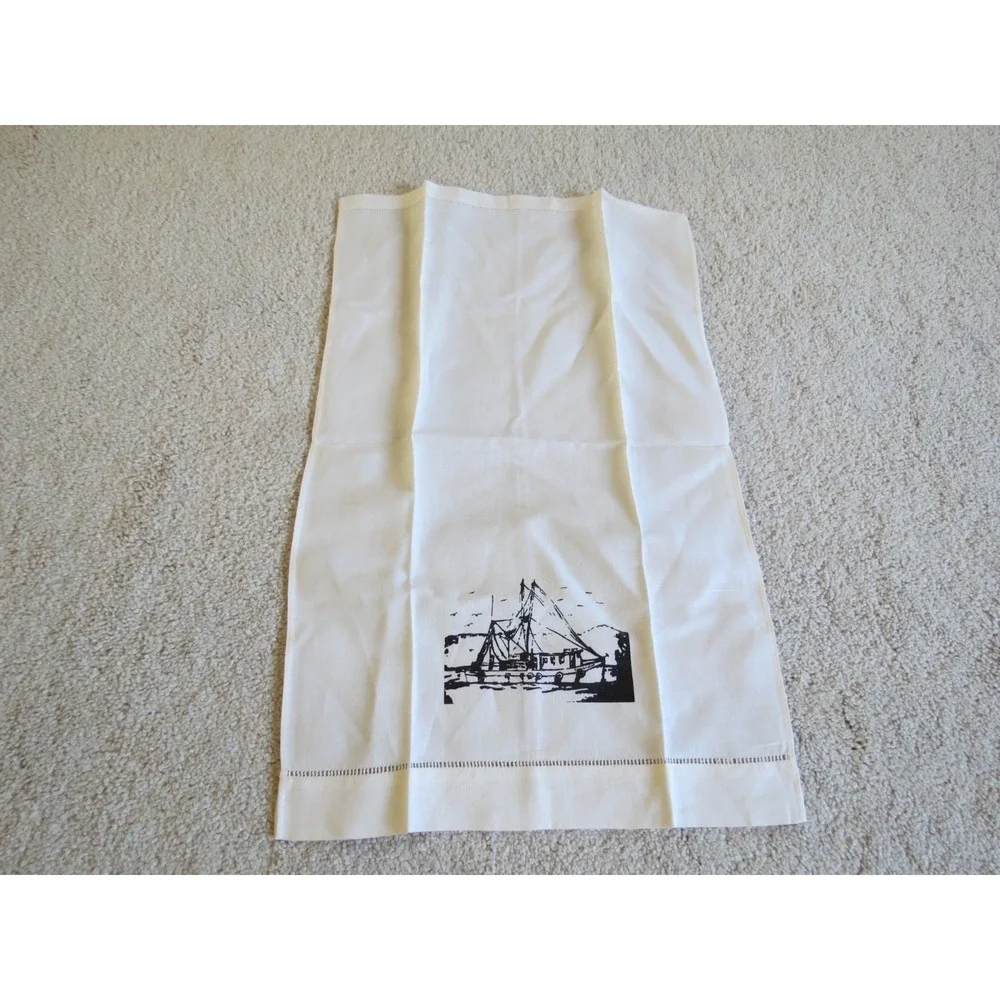 Cotton Linen Ship at Harbor Nautical Print Napkin